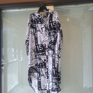 Black and White Graphic Shirt Dress